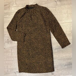 J. Crew Factory Black Long-Sleeve Shift Dress with Tan Dot Print